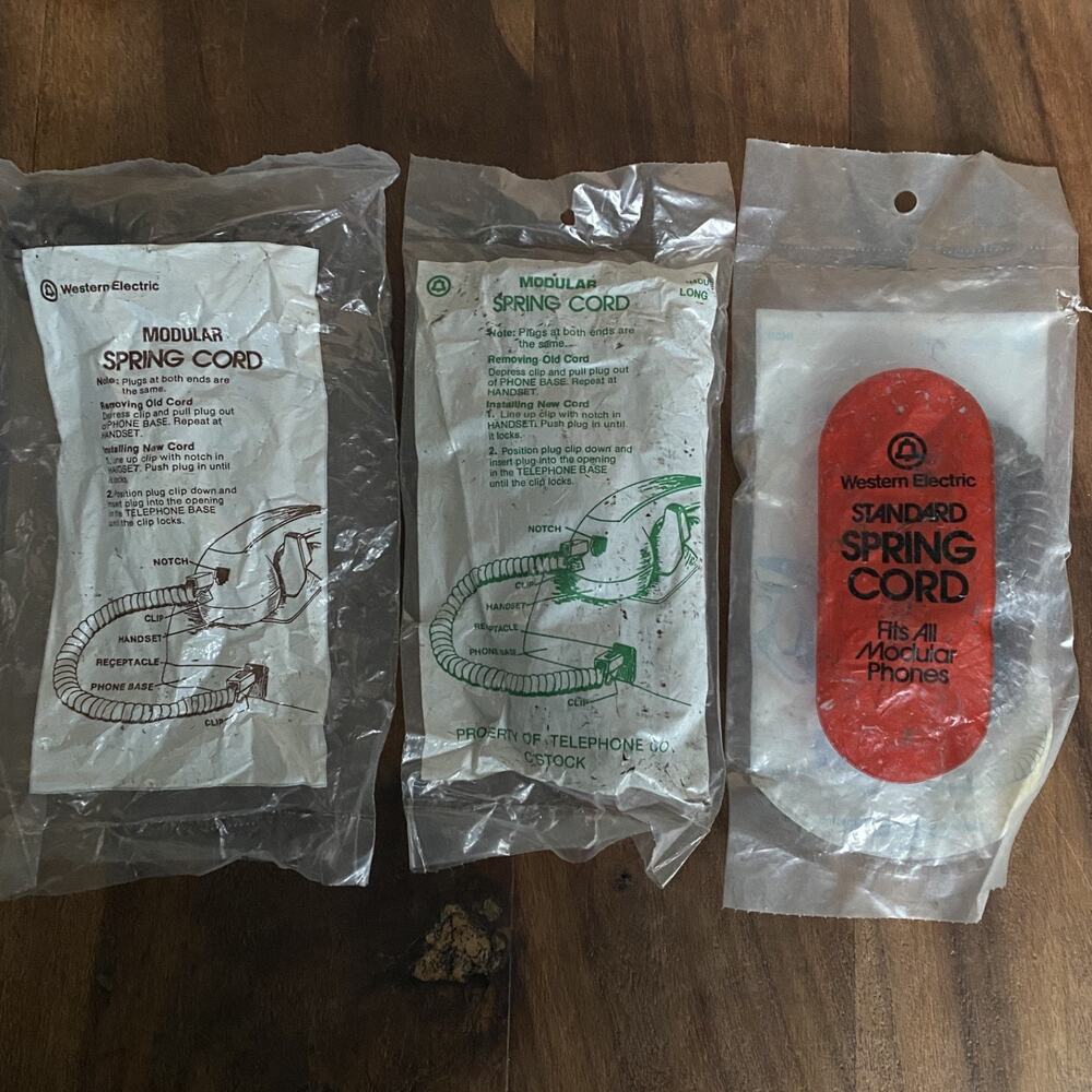 3 New Western Electric Standard Spring Headset Phone Cord Brown H4DU Vintage